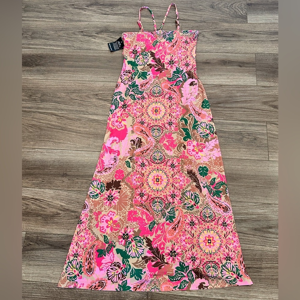 NWT! Boston Proper Medallion Dreams Print Gem Detailed Halter Dress Size Medium - Picture 10 of 13
